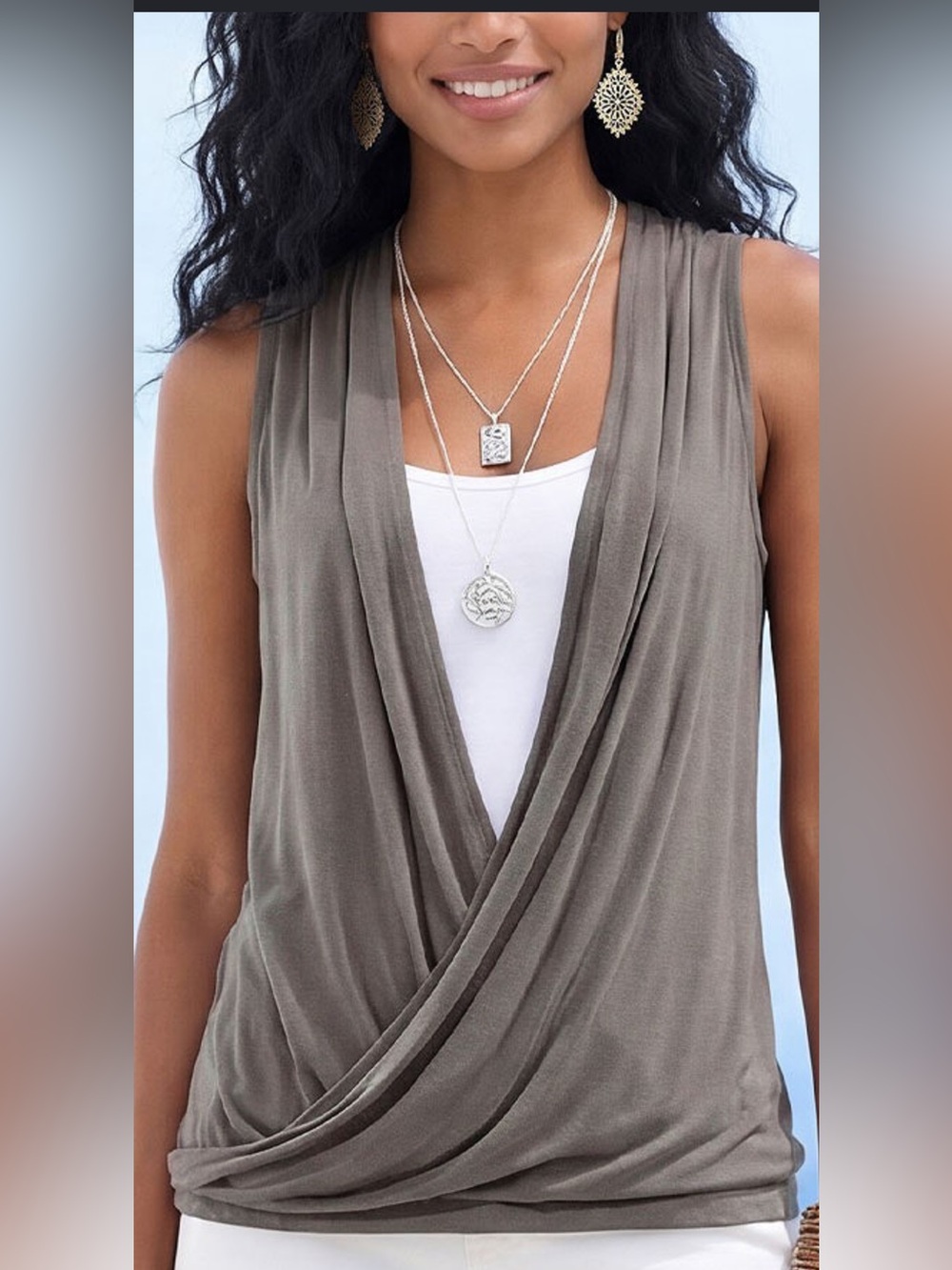 Lascana Taupe Sleeveless Wrap-Front Camisole